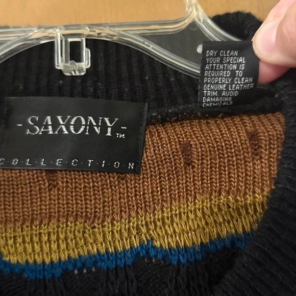 Saxony Collection Men's Vintage 3D Knit Leather Sweater Orange Brown Size 3XB